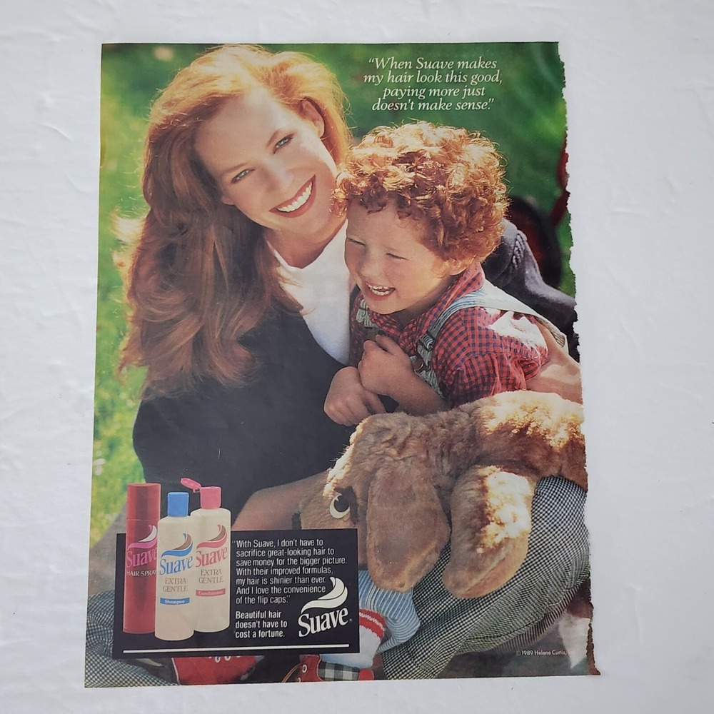 Vintage 1989 Suave Hair Care Print Ad Female Model Little Boy 8x10 Clipping